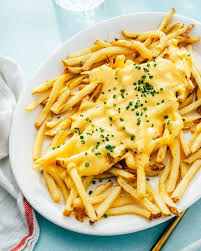 salted french fries with cheese dip